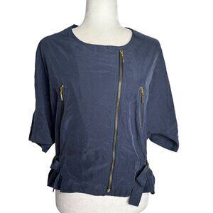 Paul Brial Navy Blue Asymmetrical Zip Jacket Top Size 5 Side Buckles Pockets